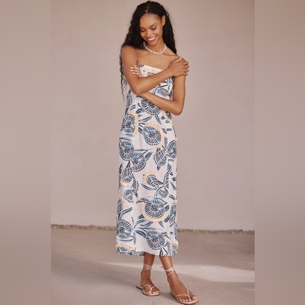 NWT! Anthropologie Aliza Strapless Linen Blend Maxi Dress Harlinah Teoh 📼
